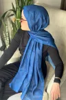 İconic  Desen Soft Pamuk Şal - İndigo Mavi küçük görsel 1