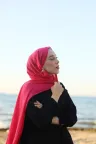Organic Cotton Comfort Şal - Fuşya küçük görsel 1