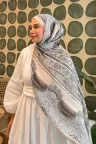 Retro Desen Soft Pamuk Şal - Bej küçük görsel 3