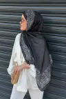 Zerafet Desen Soft Pamuk Şal - Siyah Antrasit küçük görsel 1