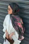 Rose Desen Soft Pamuk Şal - Siyah Bordo küçük görsel 2