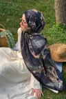 Hifa Desen Soft Pamuk Şal - Siyah küçük görsel 2