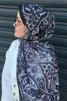 Antique  Desen Soft Pamuk Şal - Siyah küçük görsel 3