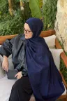 Sally Desen Ayrobin Jakar Şal - Lacivert küçük görsel 2