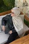 Wave Desen Ayrobin Jakar Şal - Fildişi küçük görsel 2